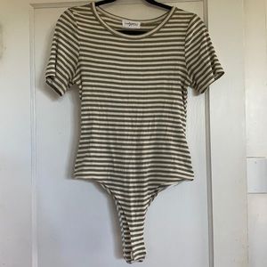 Carly Jean Los Angeles Striped Ivory/Olive Mandi Bodysuit